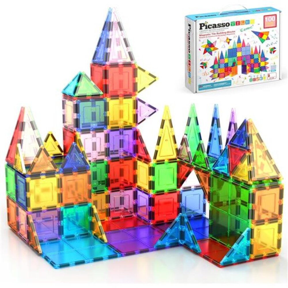 100 Piece Set 100pcs Magnet Building Tiles Clear Magnetic 3D Blocks Educational